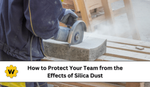 An image of a worker cutting a piece of stone, with overlaid text which reads "How to protect your team from the effects of silica dust" and also the Worksite Medical logo